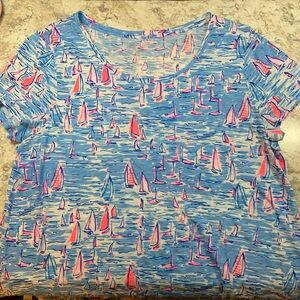 EUC Lilly Pulitzer Etta Scoopneck Top Boatylicious  Zanzibar Blu Size XL